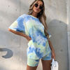 Women Fashion Round Neck Tie-Dye Short-Sleeve Tee And Tight Shorts Two-Piece Sets