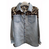 Women'S Fashion Casual Lapel Leopard Printing Denim Patchwork Shirt