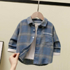 Boys Casual Single-Breasted Plaid Shirt