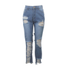 Unique Stone-Washed Raw Hem Ripped Straight Jeans