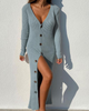 Women'S Fashion Knitted Rib-Knit Single-Breasted Long Sleeve Dress