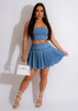 Fashion Women'S Solid Color Denim Stretchy Camis And Mini Skirt Two-Piece Set