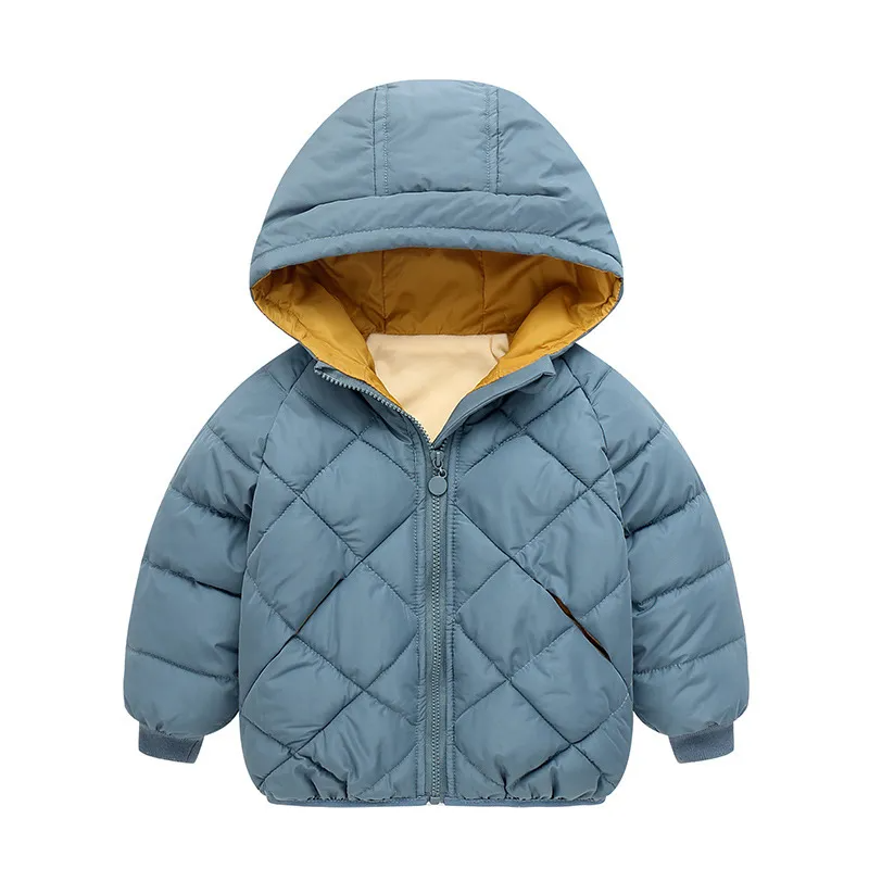 Winter Kids Rhombus Pattern Long-Sleeve Hooded Coat