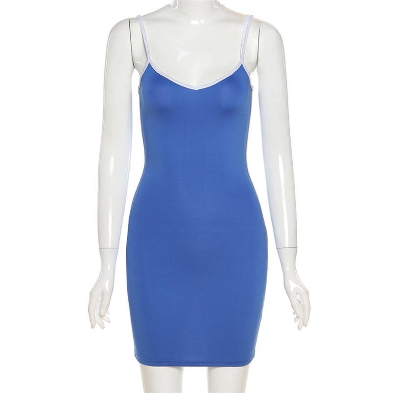 Women Sexy Color Blocking Strap Dress