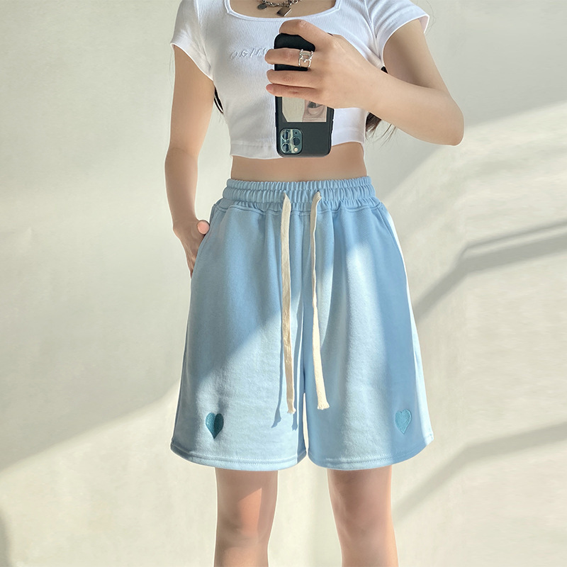 Women'S Fashion Casual Embroidered High Waist Sports Loose Wide Leg Shorts