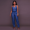 Women Sleeveless Zipper Defined Waist Denim Jumpsuits