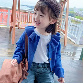 Girls Sweet Ruffled Solid Color Single-Breasted Knit Coat