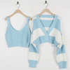 Women Fashion Winter Striped Knitted Sweater Two-Piece Set