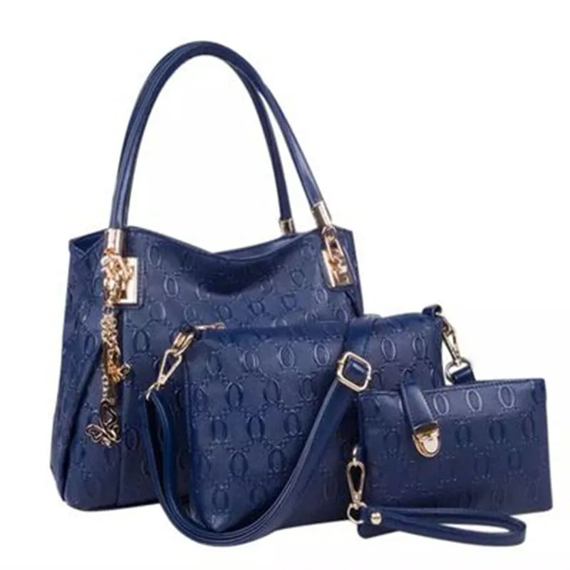 Women Retro Fashion Embossed Shoulder Handbag Three-Piece Set