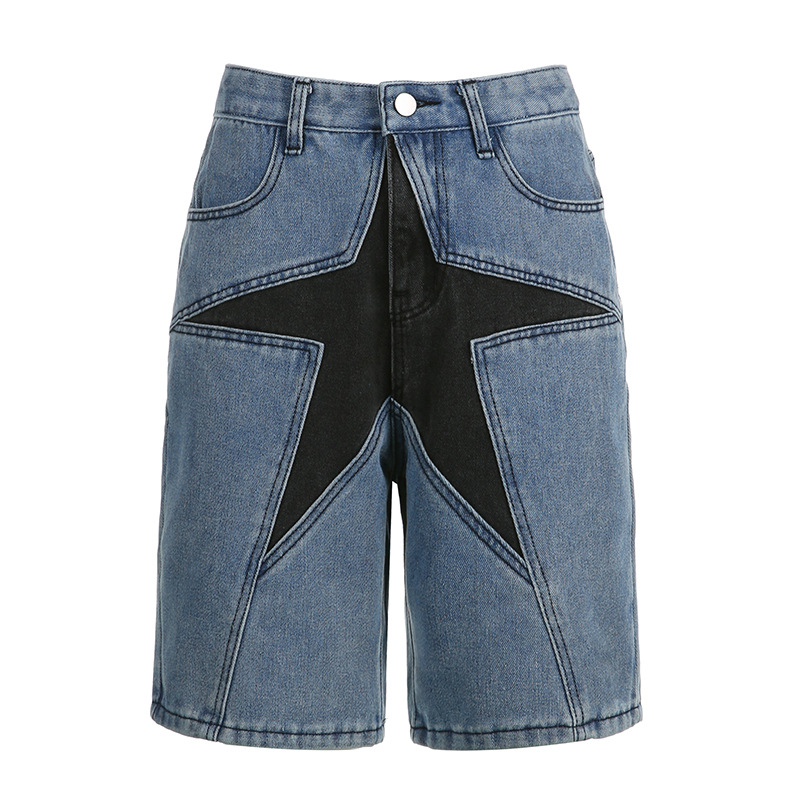 Women'S Fashion Casual Five-Pointed Star Stitching Straight Denim Pants