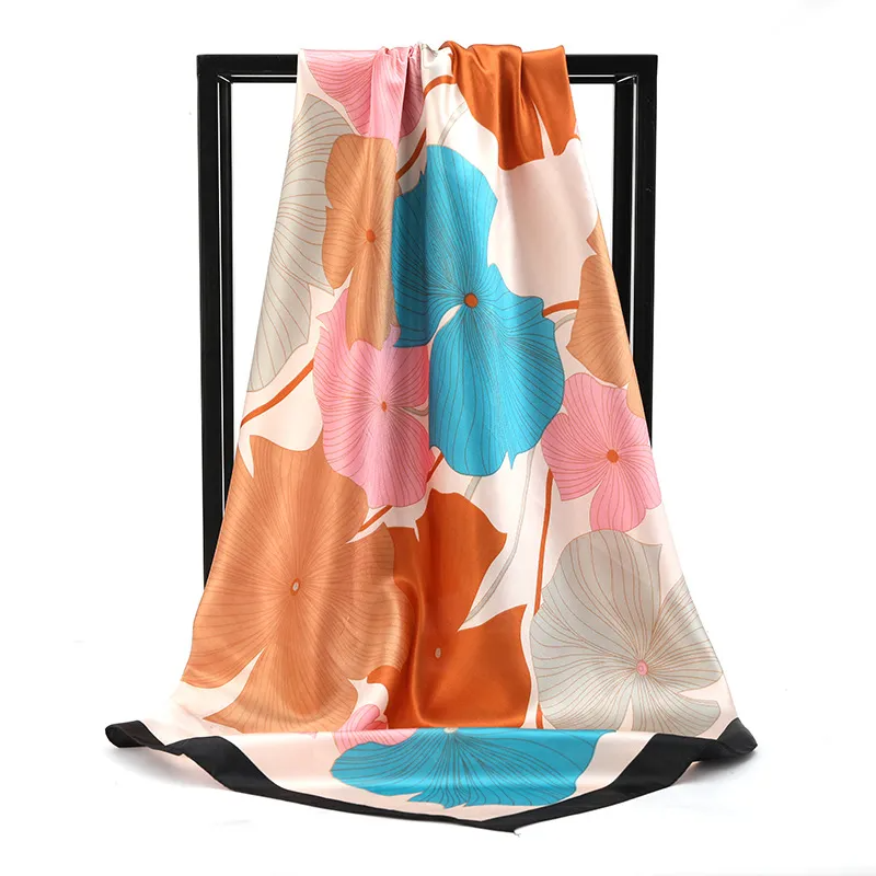 (Buy 1 Get 2) 90*90Cm Women'S Fashion Satin Printed Large Square Scarf