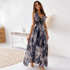 Women Fashion Flower Printing V Neck Dress