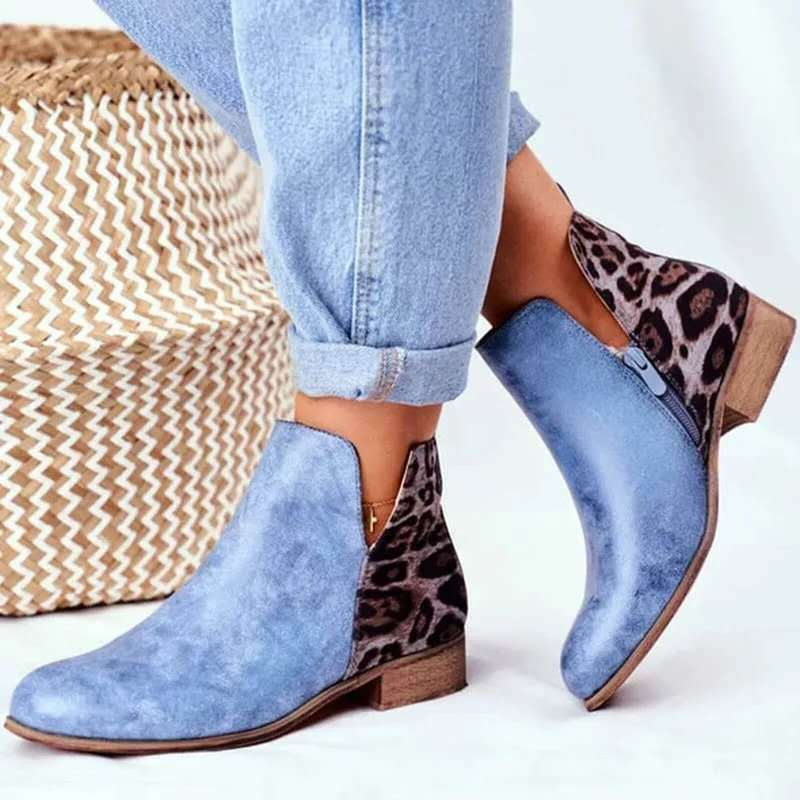 Women Fashion Leopard PU Leather Short Boots