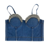 Women Fashion Denim Rhinestone Camisole Corset