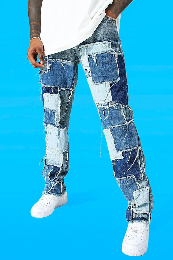 Men Fashion Non-Stretch Patch Jeans