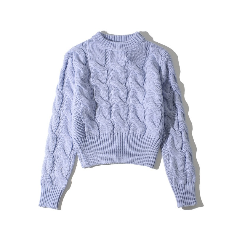 Casual Autumn Winter Solid Color Braided Long Sleeve Cropped Knitted Sweater