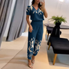 Women'S Fashion Casual V-Neck Printed Short-Sleeved Trousers Two-Piece Set