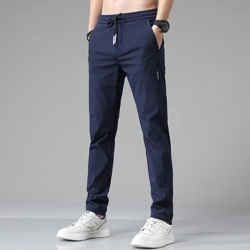 Men Summer Casual Fashionable Thin Straight Slim Stretch Ice Silk Sports Trousers