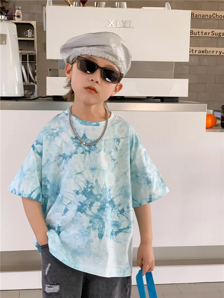 Children Kids Baby Fashion Boys Girls Casual Basic Short Sleeve Tie-Dye Print T-Shirt