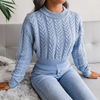 Fashion Casual Autumn Winter Solid Color Braided Long Sleeve Cropped Knitted Sweater