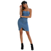 Women'S Fashion Sexy Single-Breasted Slit Tube Denim Dress