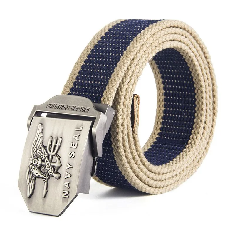 Fashion US Navy Seal Carving Metal Buckle Men Durable Canvas Belt