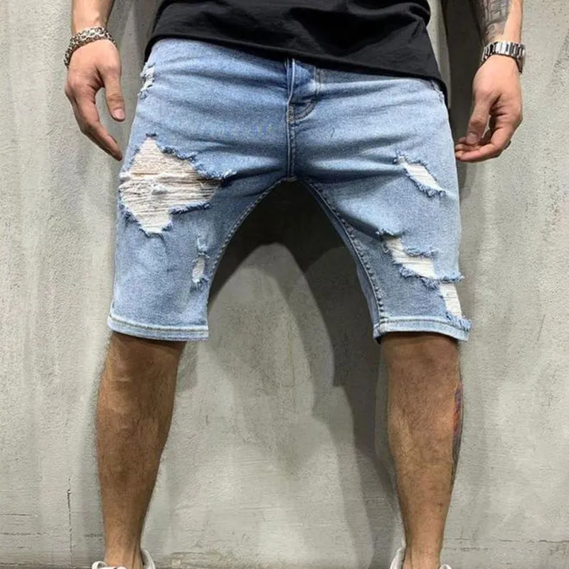 Men Fashion Ripped Denim Shorts