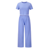 Women Summer Casual Solid Color Short Sleeve Top And Wide Leg Trousers Two-Piece Set