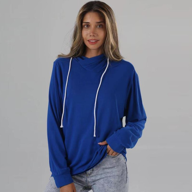 Autumn Women Drawstring Casual Solid Color Long Sleeve Sweatshirt