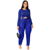 Women Solid Color Crewneck Long Sleeve Top And Tassel Pants Fashion Two-Piece Set