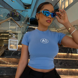 Fashion Women'S Alphabet Print Round Neck Skinny Casual Short Sleeve T-Shirt