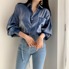 2 Pieces  Fashion Elegant Women Lapel Pocket Lantern Sleeve Long Sleeve Shirt Blouse