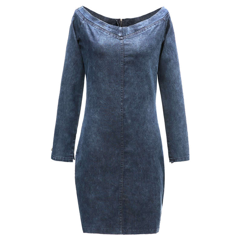 Women Long-Sleeve Off-Shoulder Denim Tight Dress