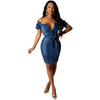 Women Single-Breasted Off-The-Shoulder Bodycon Denim Dress