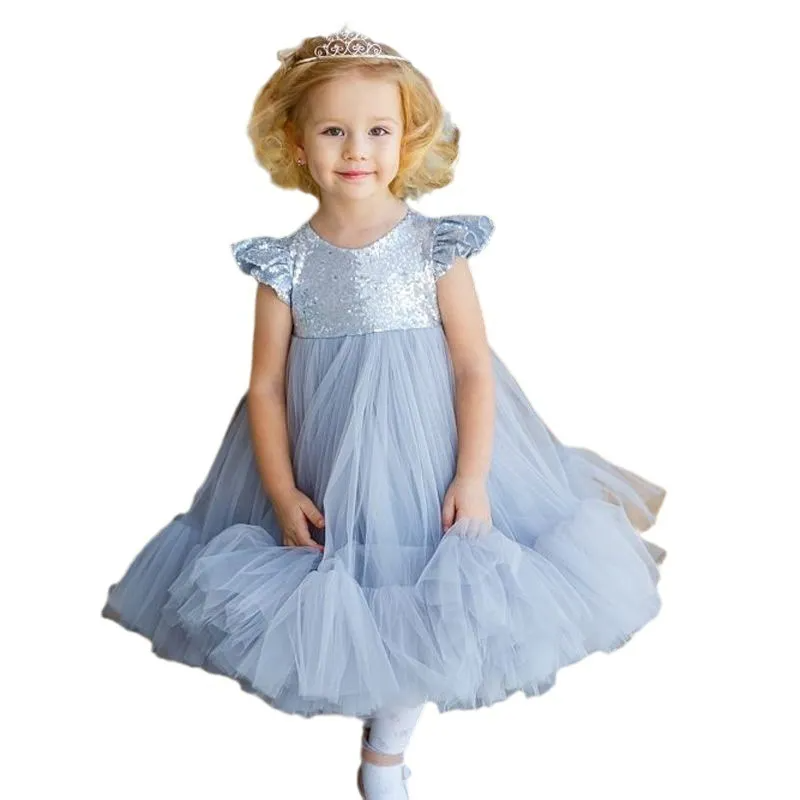 Toddler Girls Fashion Party Mesh Sequins Sleeveless Round Neck Tutu Princess Dress