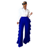 Women Solid Color Ruffle High Waist Wide Leg Pants