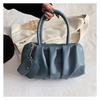 Women Fashionable Solid Color Creased Large Capacity PU Shoulder Handbag