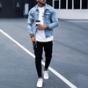 Men Casual Long Sleeve Ripped Denim Jacket