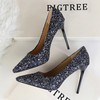 Women Sexy Shining Sequins Decor Pointed-Toe Stiletto Shoes Pumps