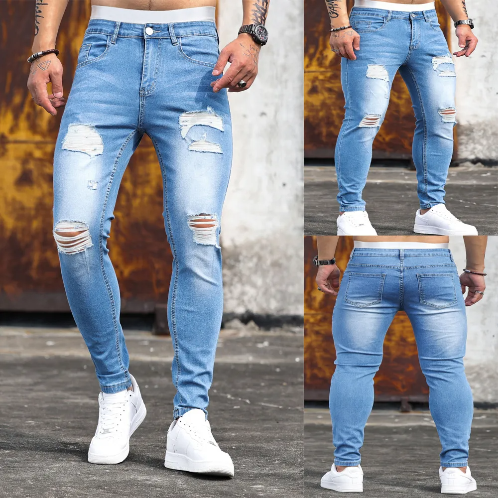 Men Fashion Ripped Slim Fit Jeans