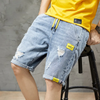 Summer New Beach Casual Men Shorts Straight Ripped Knee Length Denim Shorts Drawstring Loose Hole Male Short Jeans