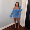 Women Sexy Off-The-Shoulder Long Sleeve Denim Dresses