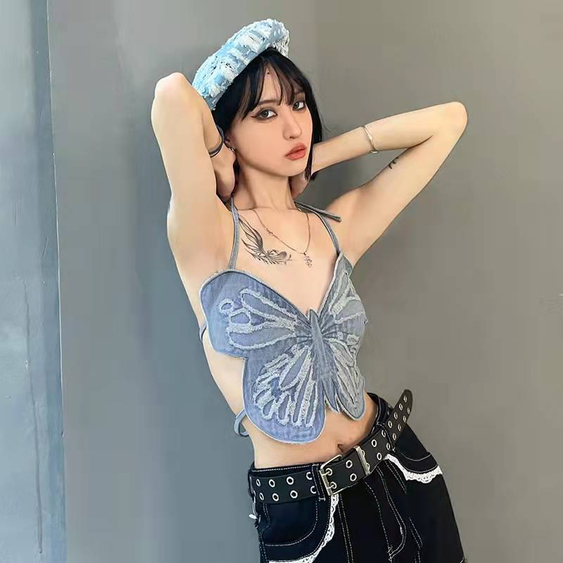 Women Fashion Edgy Butterfly Design Halter Neck Camisole