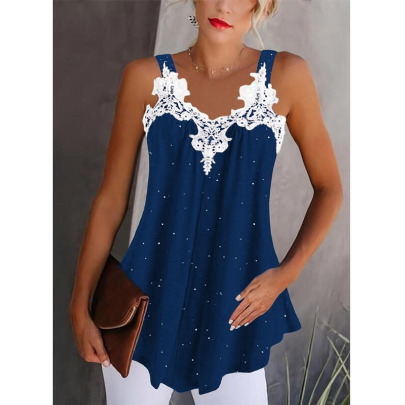 Fashion Women Summer Lace Sleeveless V-Neck Dot Printed Camisole