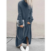 WomenAutumn And Winter Fashion Casual Plush Solid Color High Collar Long Sleeve Maxi Dress