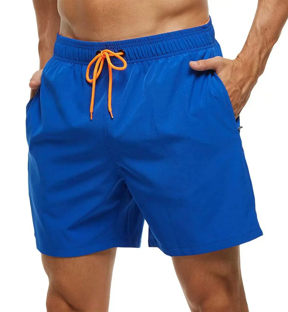 Men Casual Lace-Up Solid Color Loose Beach Shorts