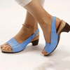 Women Fashionable Solid Color Plus Size Open Toe Hollow Buckle Chunky Heeled Sandals