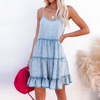 Women Casual Summer Ruffled Denim Sleeveless Slip Dress