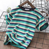 Kids Boys Casual Round Neck Short Sleeve Wide Stripe Loose T-Shirt