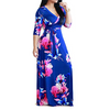 Ramadan /Eid Women Casual V-Neck Long-Sleeve Lace-Up Flower Print Maxi Swing Dress